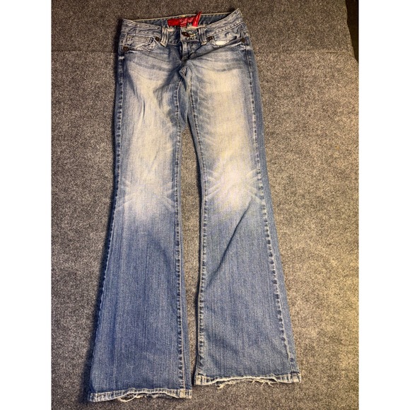 GUESS Jeans Daredevil Flare Jeans Women's 24 Blue Denim Faded Stretch Low Rise - Picture 3 of 15